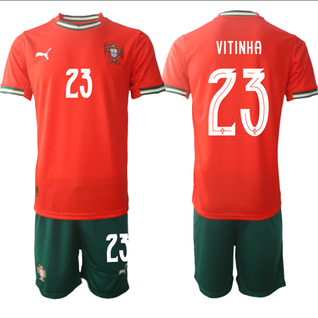 Men's Portugal Team #23 Vitinha 2025 Red Home Soccer Jersey Suit